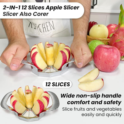Apple corer, apple drill, fully metal apple corer and drill with 12 stainless steel blades, large apple corer for cutting apples up to 10 cm, comfortable wide non-slip handle