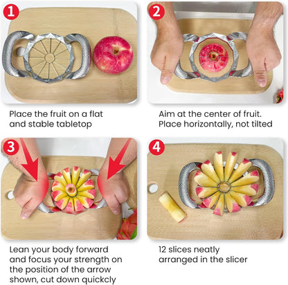 Apple corer, apple drill, fully metal apple corer and drill with 12 stainless steel blades, large apple corer for cutting apples up to 10 cm, comfortable wide non-slip handle