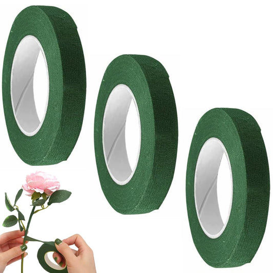 3 rolls of flower tape - 12 mm wide dark green flower tape for wrapping bouquet stems and DIY craft projects - 30 metres per roll.