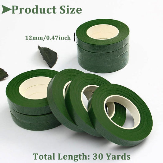3 rolls of flower tape - 12 mm wide dark green flower tape for wrapping bouquet stems and DIY craft projects - 30 metres per roll.