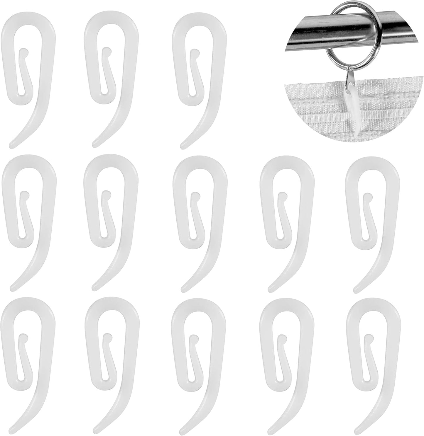 White plastic hooks for windows and door curtains - curtain hooks - suitable for windows, doors and shower curtains - 50 pieces