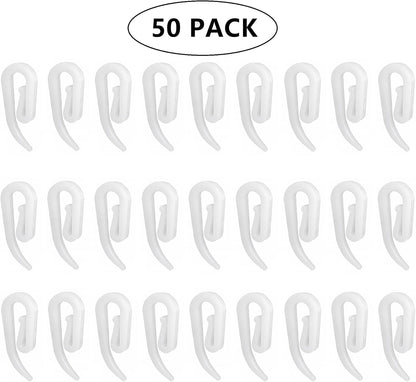 White plastic hooks for windows and door curtains - curtain hooks - suitable for windows, doors and shower curtains - 50 pieces