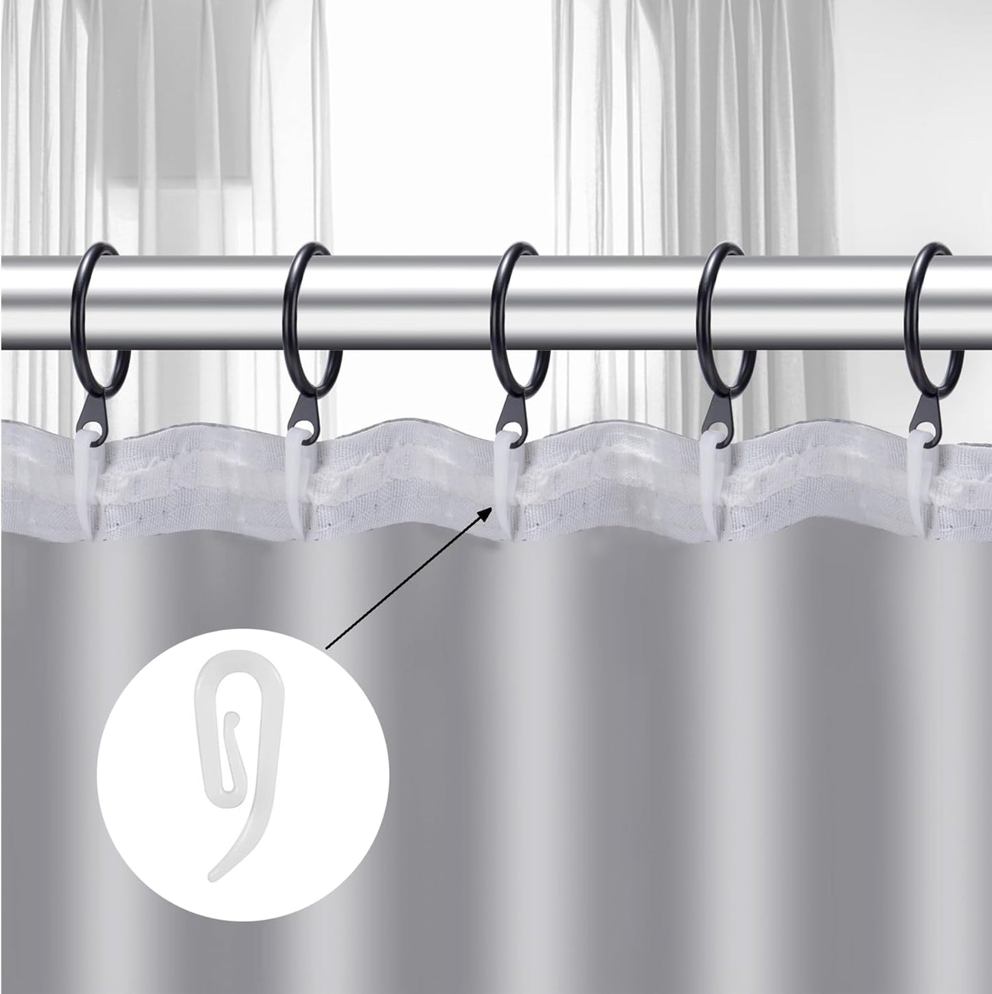 White plastic hooks for windows and door curtains - curtain hooks - suitable for windows, doors and shower curtains - 50 pieces