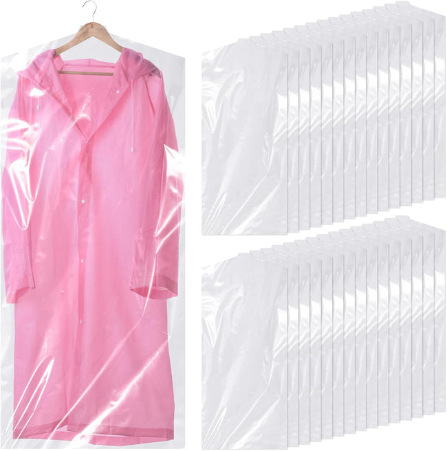 30 plastic clothing covers, 60*140cm laundry bags, transparent clothes hangers, clothing bags, dustproof garment protectors for clothes, shirts, jackets, suits, jumpers (transparent) Main Image