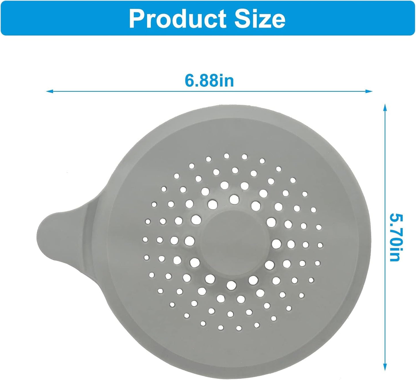2-pack shower drain hair catchers with strong suction cups, silicone sink strainer protector, shower drain cover, hair stopper, sink strainer for bathroom, bathtub, kitchen sink (white + grey)