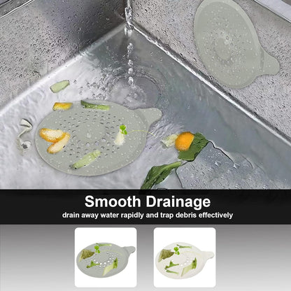 2-pack shower drain hair catchers with strong suction cups, silicone sink strainer protector, shower drain cover, hair stopper, sink strainer for bathroom, bathtub, kitchen sink (white + grey)