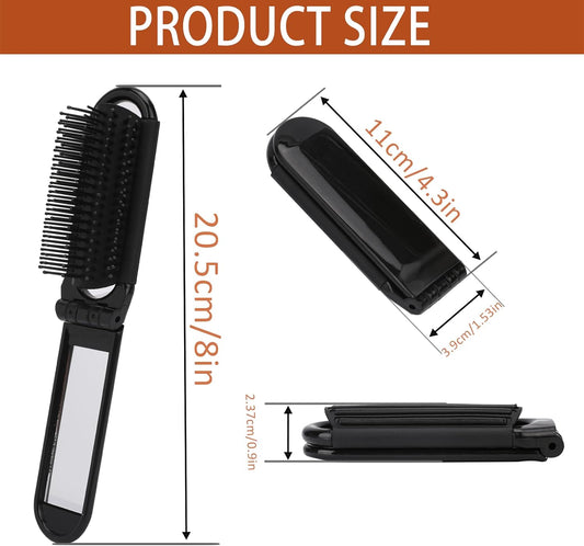 2 pieces of foldable hairbrush - portable travel hairbrush with pocket-sized mirror, anti-static mini hairbrush - small compact massage comb, hair styling tool - for women, girls, home, travel, gym, purse (black).