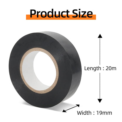 Black insulation tape 19 mm x 20 m 6-pack strong self-adhesive PVC insulation tape for insulating, repairing and protecting electrical wires.
