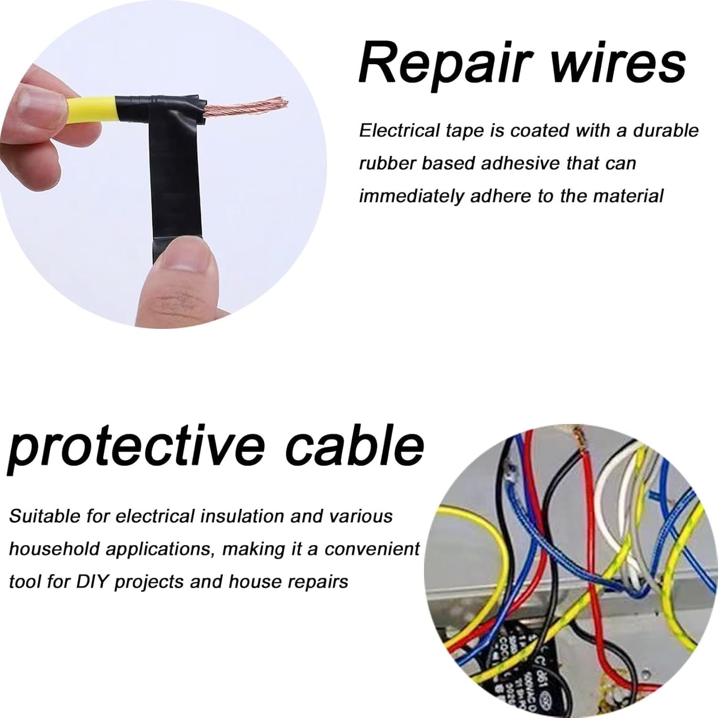 Black insulation tape 19 mm x 20 m 6-pack strong self-adhesive PVC insulation tape for insulating, repairing and protecting electrical wires.