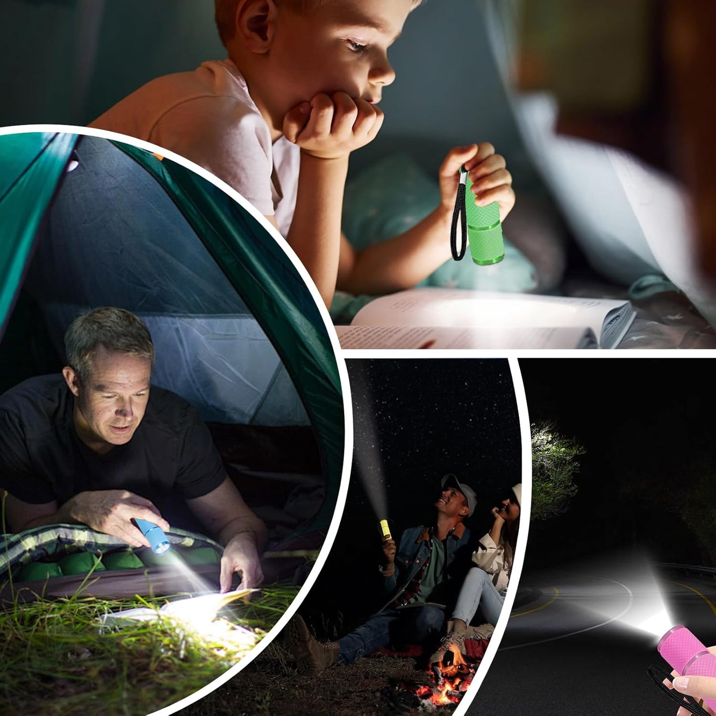 4-pack small flashlights, super bright mini flashlights with 9 LEDs, battery-powered, camping, hiking, outdoor gifts for kids and adults (batteries not included).