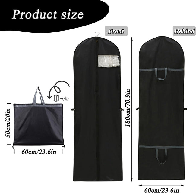 Long garment bags, dustproof clothing covers, moth-resistant clothing bags, wedding dress bags, foldable long coat bags, suitable for storing coats, shirts, suits and jackets (black) Main Image