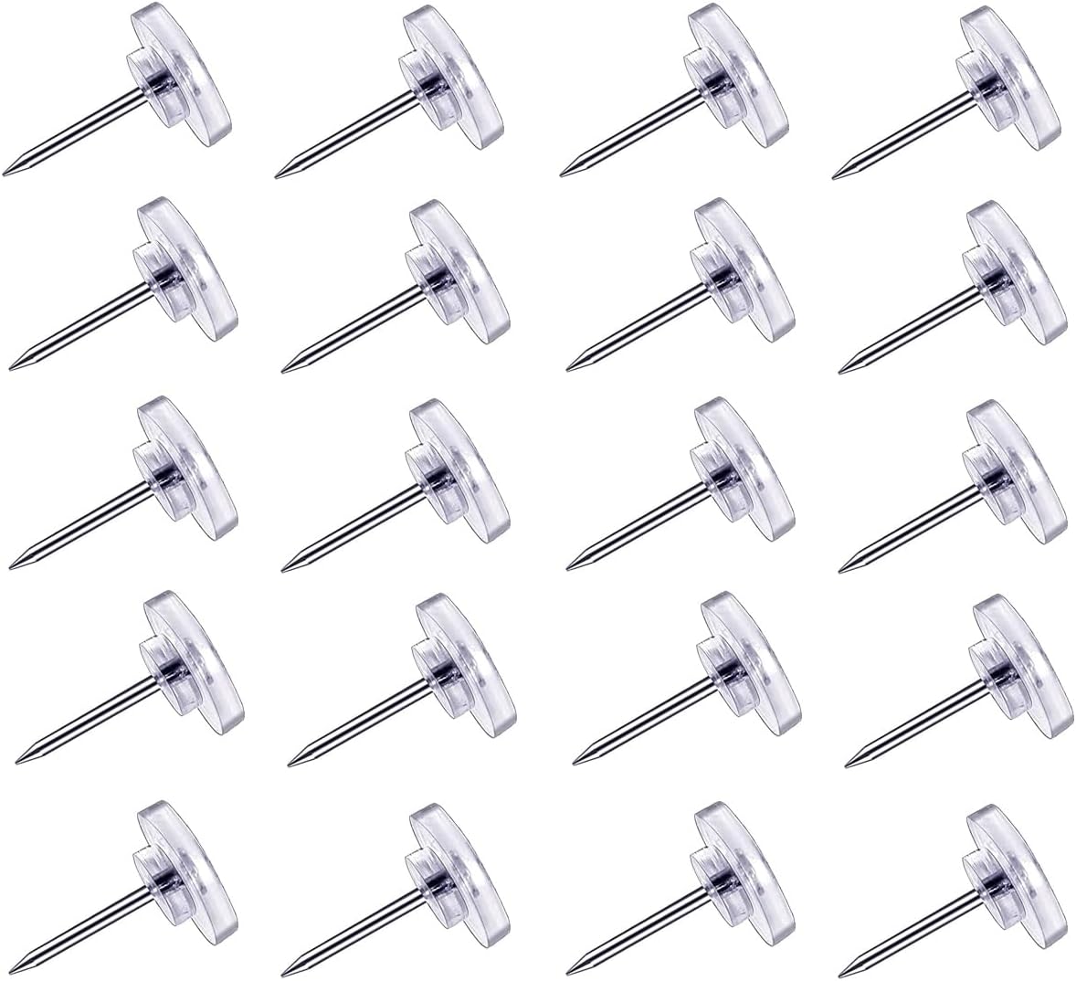 Pushpins, transparent pushpins, flat pushpins with steel points and transparent plastic heads, transparent pushpins for school, office, noticeboards, 150 pieces.