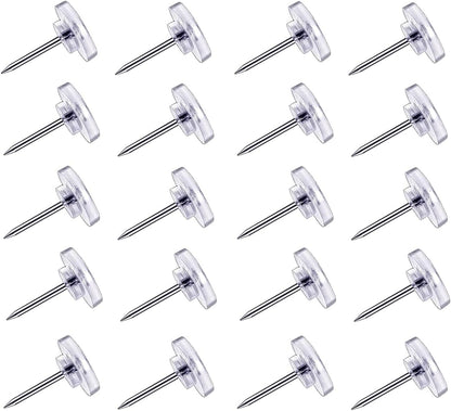Pushpins, transparent pushpins, flat pushpins with steel points and transparent plastic heads, transparent pushpins for school, office, noticeboards, 150 pieces.