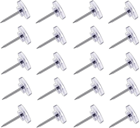 Pushpins, transparent pushpins, flat pushpins with steel points and transparent plastic heads, transparent pushpins for school, office, noticeboards, 150 pieces.