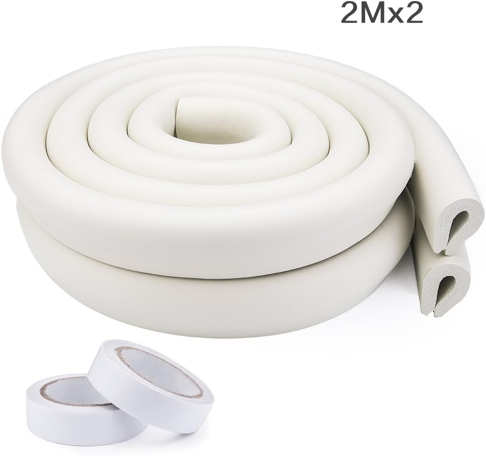Edge protection strips, 2M * 2 rolls foam safety strips, anti-bump strips for kids, thickened soft protection strips, corner protectors for babies, children and toddlers - cream white.