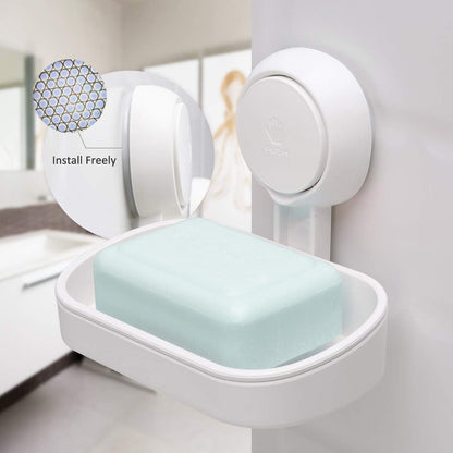 Shower soap caddy, holds up to 3 kg, bathroom, soap dish with suction cup, wall mount, waterproof, no drilling needed, removable shower storage box with suction cup, sponge holder, white plastic