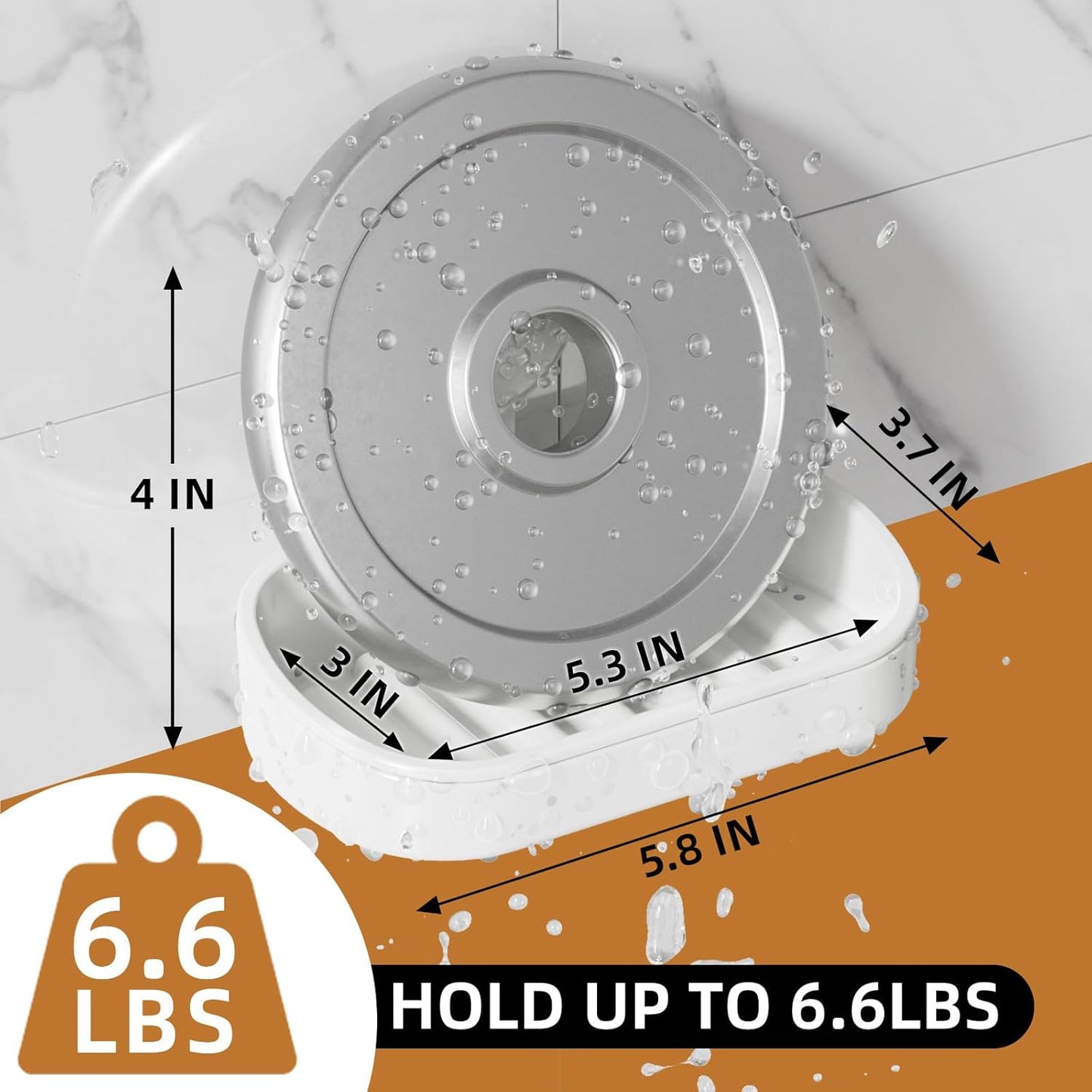 Shower soap caddy, holds up to 3 kg, bathroom, soap dish with suction cup, wall mount, waterproof, no drilling needed, removable shower storage box with suction cup, sponge holder, white plastic