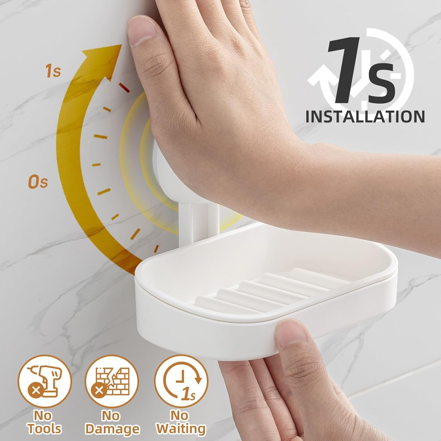 Shower soap caddy, holds up to 3 kg, bathroom, soap dish with suction cup, wall mount, waterproof, no drilling needed, removable shower storage box with suction cup, sponge holder, white plastic
