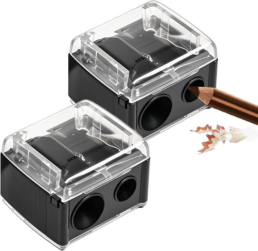 2-piece eyeliner pencil sharpener, makeup pencil sharpener with 2 holes, compact eyebrow pencil sharpener for different sizes of eyebrow pencils, eyeliner pencils, lip liners, etc., easy to clean (black).
