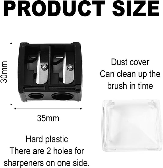 2-piece eyeliner pencil sharpener, makeup pencil sharpener with 2 holes, compact eyebrow pencil sharpener for different sizes of eyebrow pencils, eyeliner pencils, lip liners, etc., easy to clean (black).
