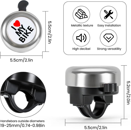 Bike bell - Classic nostalgic bell - Loud sound - Bike accessories - Kids' bike bell - Push bike bell - Adult bike bell - Hand-pulled - Black and silver.