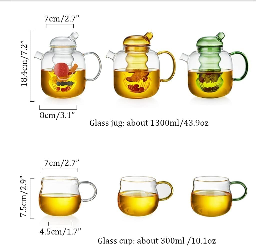 Handmade glass teapot for the stove with removable glass tea infuser - 2-in-1 flower teapot - Suitable for electric cooktops and kitchen appliances (colour: green)