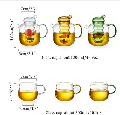 Handmade glass teapot for the stove with removable glass tea infuser - 2-in-1 flower teapot - Suitable for electric cooktops and kitchen appliances (colour: green)