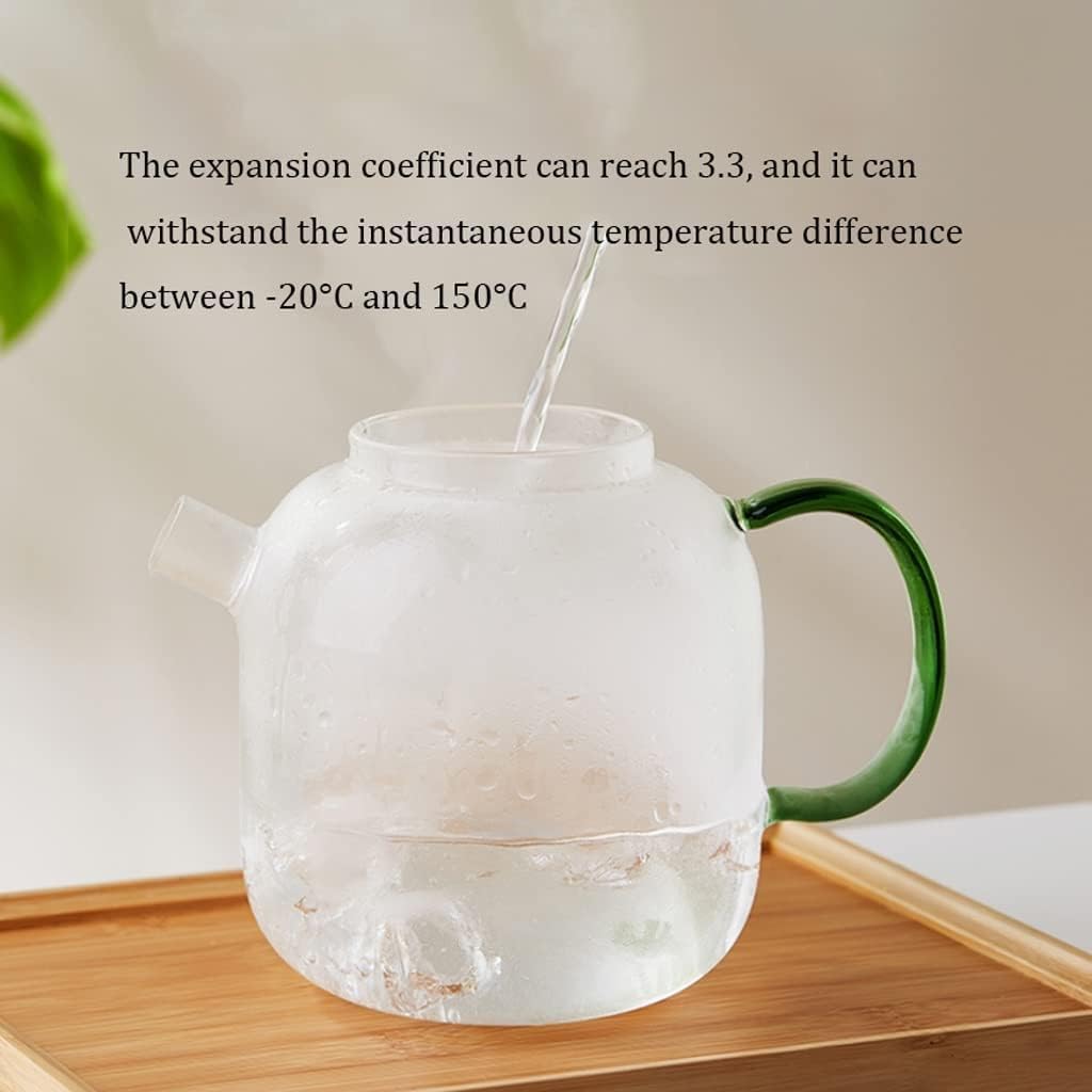 Handmade glass teapot for the stove with removable glass tea infuser - 2-in-1 flower teapot - Suitable for electric cooktops and kitchen appliances (colour: green)