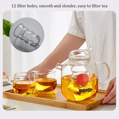 Handmade glass teapot for the stove with removable glass tea infuser - 2-in-1 flower teapot - Suitable for electric cooktops and kitchen appliances (colour: green)