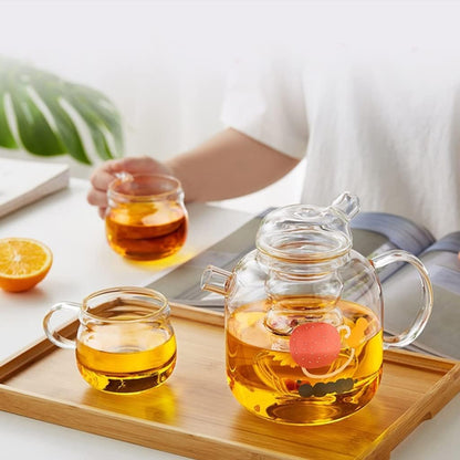 Handmade glass teapot for the stove with removable glass tea infuser - 2-in-1 flower teapot - Suitable for electric cooktops and kitchen appliances (colour: green)