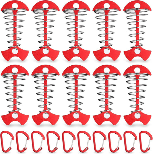 Carabiner Hook - Red - 10-pack - Ceiling Anchor with Carabiner Hook - Aluminium - Anchor - Spring Pin - Camping - Outdoor - Fishbone - Tent Anchor - Tent Rope - Spanner - Fishing Line - Adjuster - Pin.