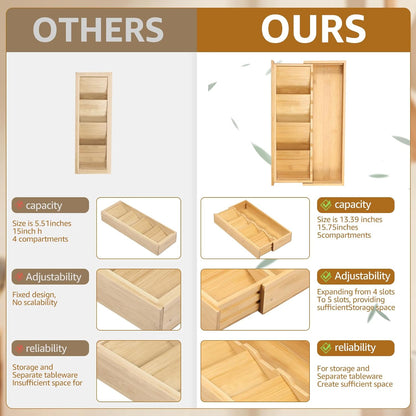 Kitchen drawer organizer - cutlery organizer - expandable bamboo storage box - cutlery rack - telescopic cutlery organizer