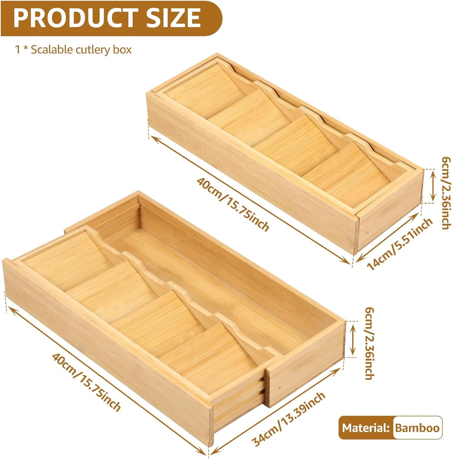 Kitchen drawer organizer - cutlery organizer - expandable bamboo storage box - cutlery rack - telescopic cutlery organizer