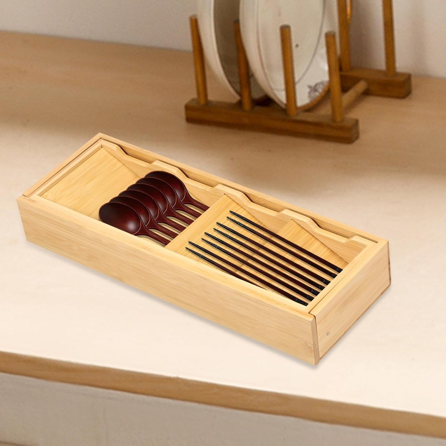 Kitchen drawer organizer - cutlery organizer - expandable bamboo storage box - cutlery rack - telescopic cutlery organizer