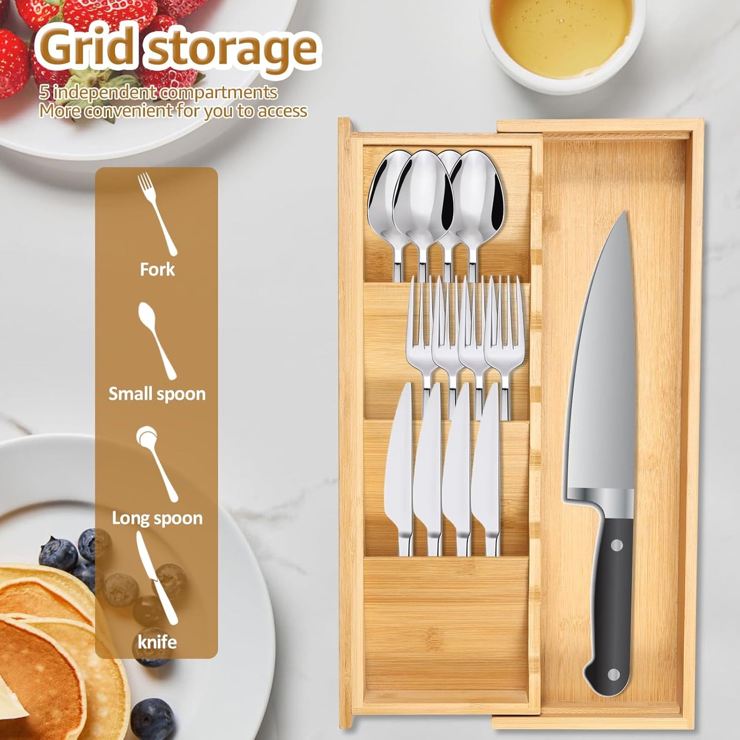 Kitchen drawer organizer - cutlery organizer - expandable bamboo storage box - cutlery rack - telescopic cutlery organizer