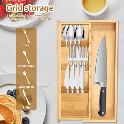 Kitchen drawer organizer - cutlery organizer - expandable bamboo storage box - cutlery rack - telescopic cutlery organizer