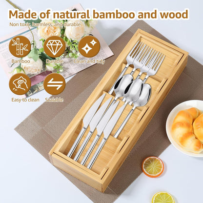 Kitchen drawer organizer - cutlery organizer - expandable bamboo storage box - cutlery rack - telescopic cutlery organizer