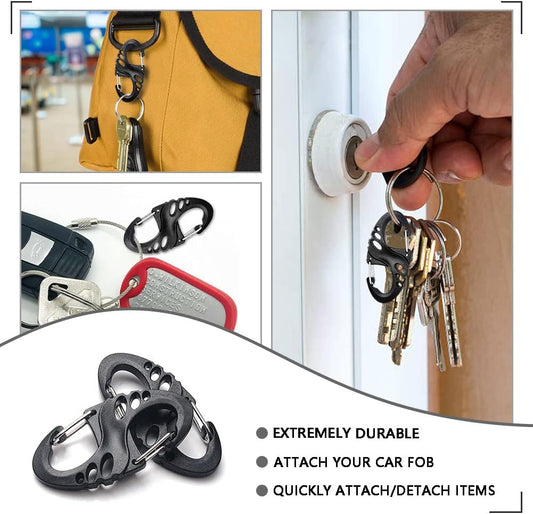Carabiner Hooks - 12 pieces - 2 inch - plastic - S-shaped carabiner hook - paracord - keychain - hook - suitable for keychains, backpacks and zip clip accessories.