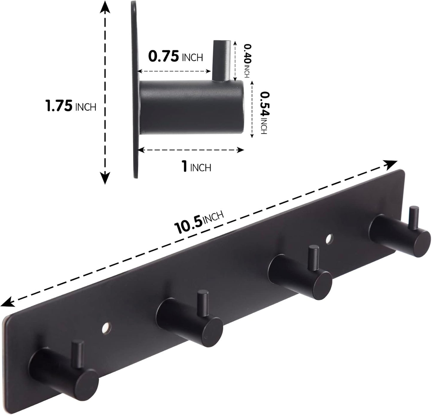 Black self-adhesive towel hooks - Bathroom on the wall - No drilling required - Specifically for shower areas - Heavy-duty wall hooks, self-adhesive towel rails - adhesive wall hooks - Stainless steel self-adhesive hooks - Suitable for kitchens-doors-keys