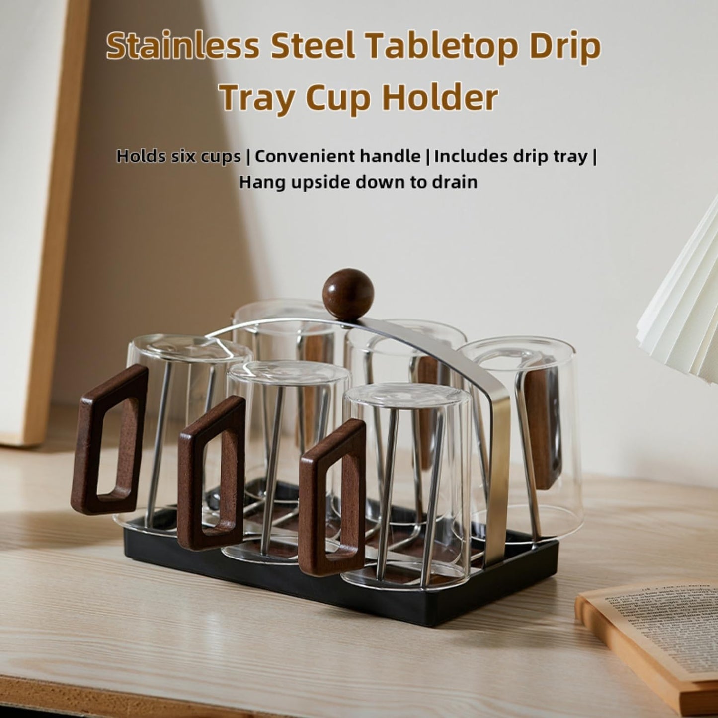 Stainless steel holder - sturdy and dries quickly - removable drip tray - suitable for coffee cups/glasses/mugs - ideal for the kitchen/dining table/café.