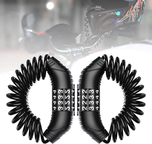 Combination lock - 2 pieces - Black - Motorcycle helmet lock - Theft security - Retractable - Luggage lock - With 4-digit combination - Security lock.