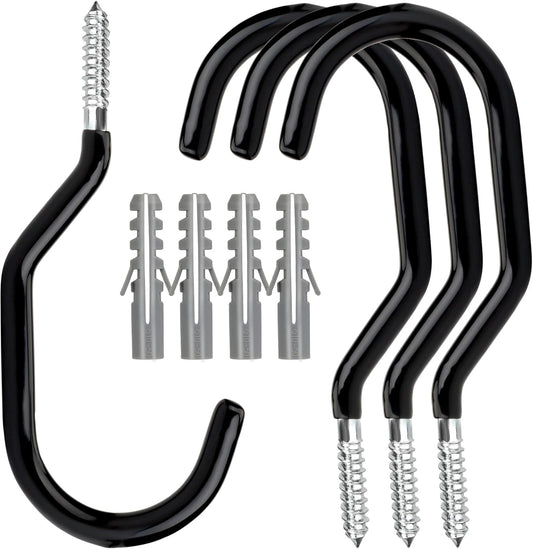 Heavy Duty Bike Hooks - 4-pack - Garage - Ceiling - Wall - Screw Mount - Bike Rack - Bicycle Storage and Hanging - Wall Mount - Black.
