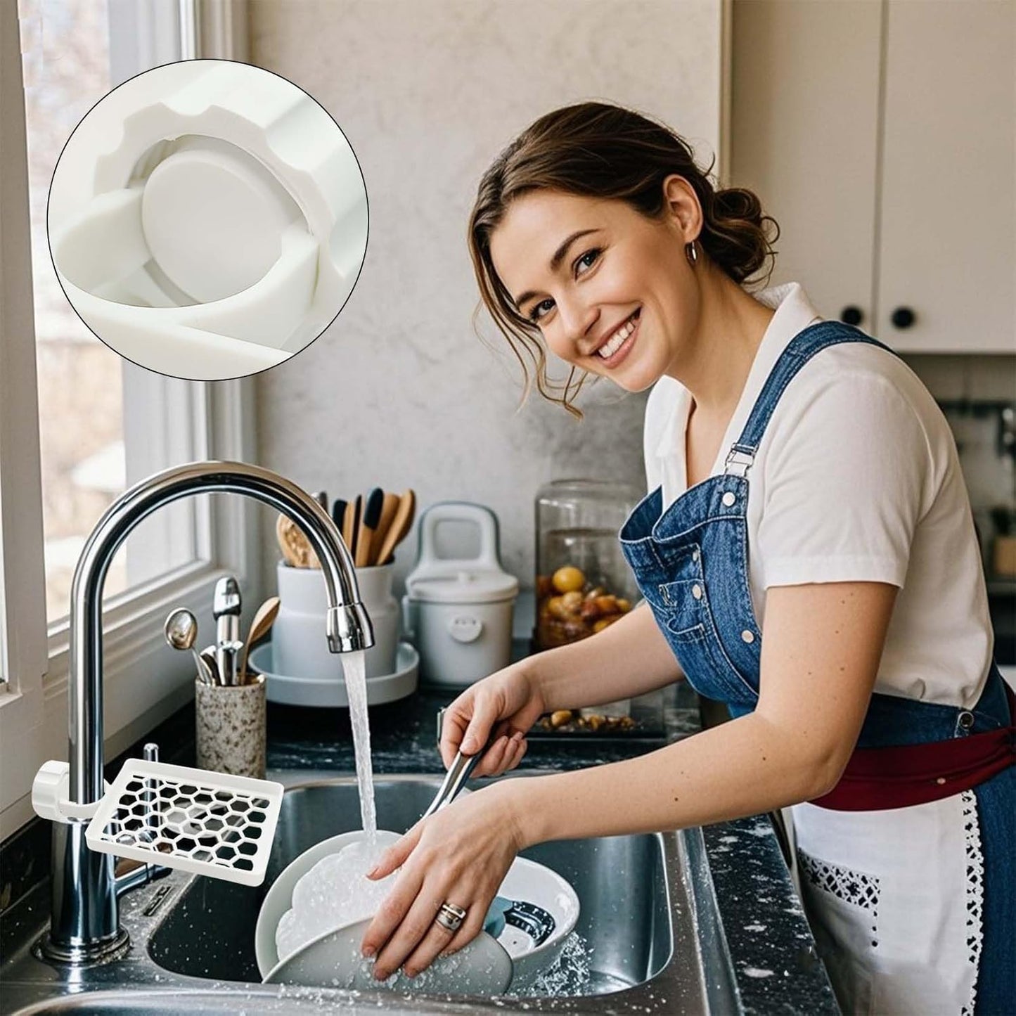 Set of two hangers, sponsor and sink organizer - drainage rack with clips - suitable for kitchens and bathrooms - reusable and removable - for holding soap and sponges - easy to install and adjust