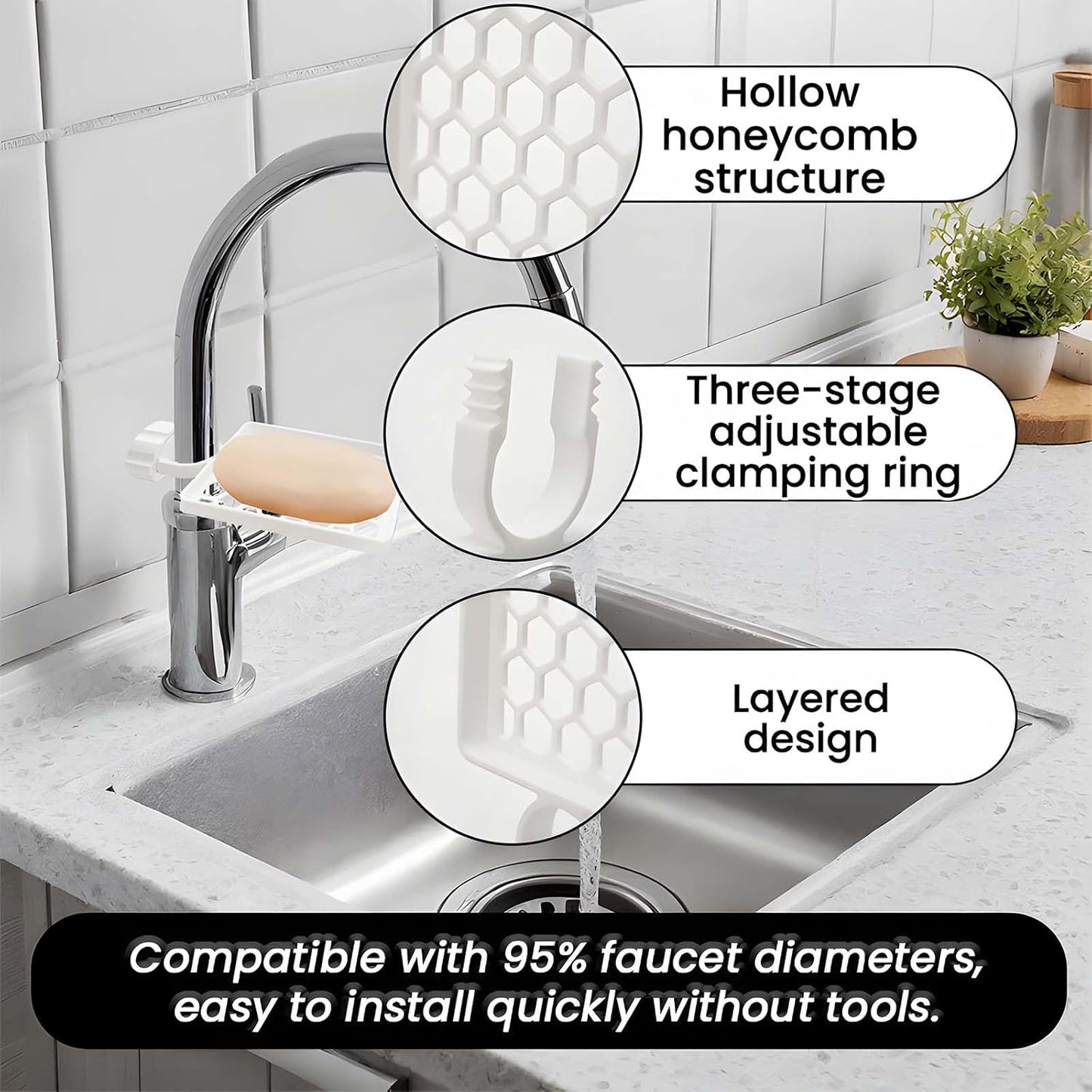 Set of two hangers, sponsor and sink organizer - drainage rack with clips - suitable for kitchens and bathrooms - reusable and removable - for holding soap and sponges - easy to install and adjust