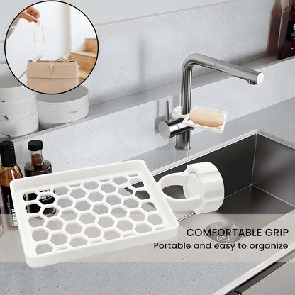 Set of two hangers, sponsor and sink organizer - drainage rack with clips - suitable for kitchens and bathrooms - reusable and removable - for holding soap and sponges - easy to install and adjust