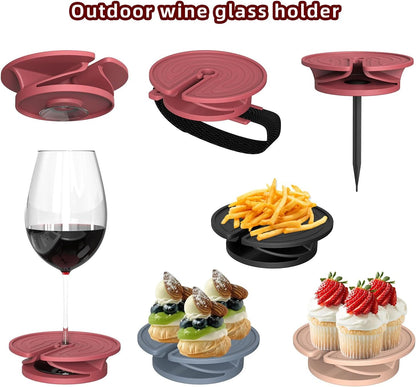 Outdoor wine glass holder - with adjustable strap - silicone material - red glass holder with steel - suitable for camping - beach picnics