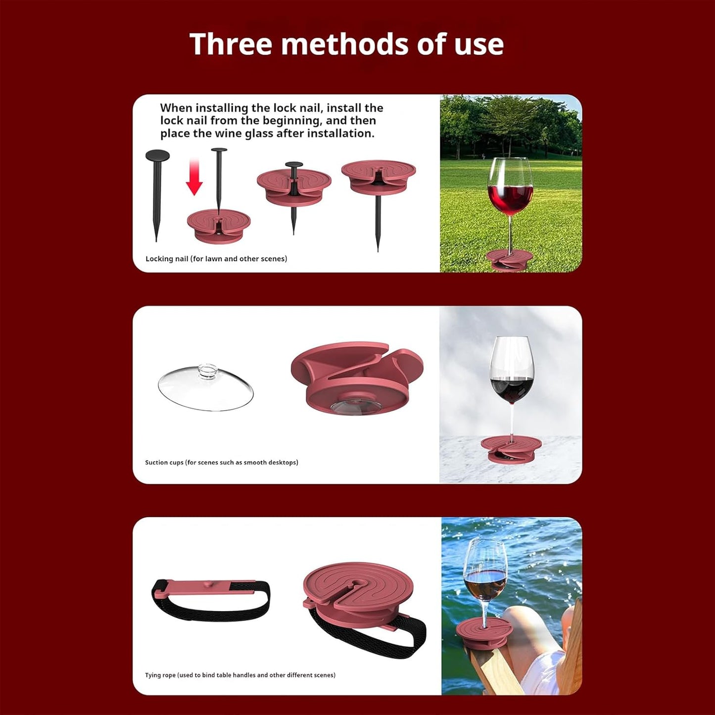 Outdoor wine glass holder - with adjustable strap - silicone material - red glass holder with steel - suitable for camping - beach picnics