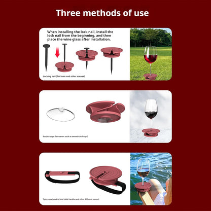 Outdoor wine glass holder - with adjustable strap - silicone material - red glass holder with steel - suitable for camping - beach picnics