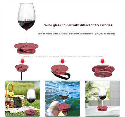 Outdoor wine glass holder - with adjustable strap - silicone material - red glass holder with steel - suitable for camping - beach picnics
