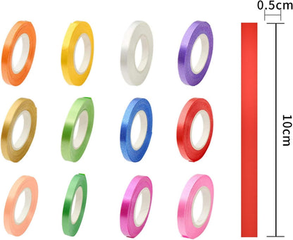 Set of 5 mm wide curly ribbon, 12 rolls of balloon curly ribbon, 12 colours curly balloon string, wrapping paper, ribbon, string, party ribbon, wedding, DIY, holiday crafts (10 m/roll)